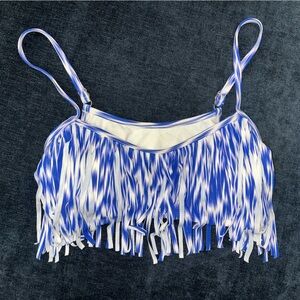 Xhilaration Blue and White Fringe Bikini Top